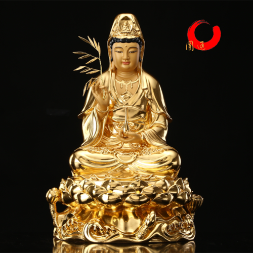 圆通佛具观音佛像 供奉 家用纯铜贴金观世音菩萨南海观音摆件三圣