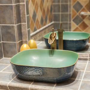 琅格齐复古田园风陶瓷洗脸盆洗面盆艺术洗手盆 台上盆圆形 c1404