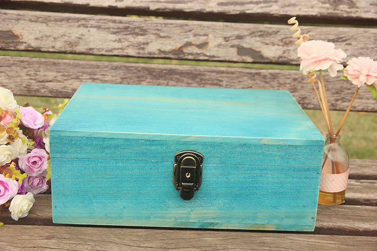木质带锁木盒子长方形小物品收纳盒首饰照片a4纸票据杂志百宝箱