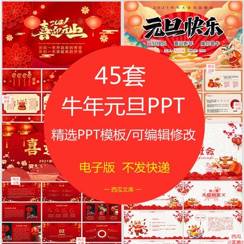 2021新年ppt模板,2021年新年ppt模板图片 2021牛年新年喜迎元旦ppt模板颁奖典礼盛典表彰大会