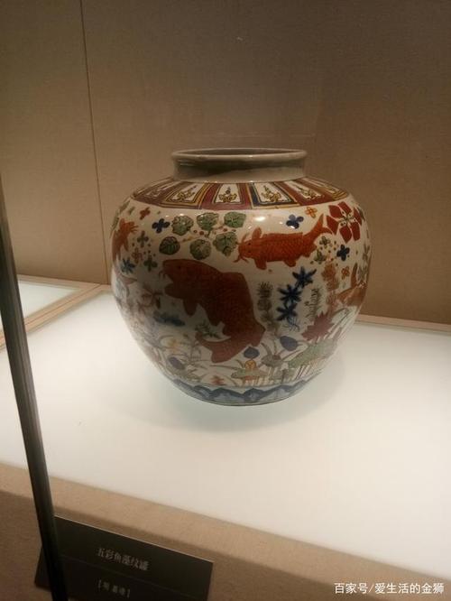 明.嘉靖,五彩鱼藻纹罐.