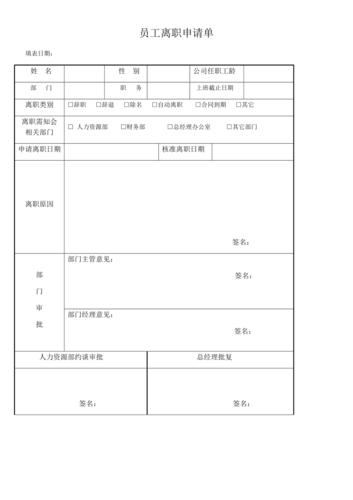员工离职流程及表格