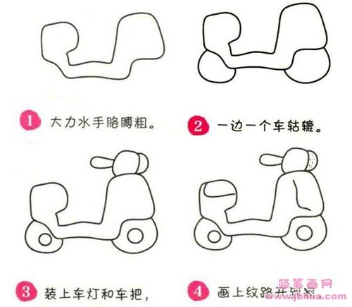 电动车简笔画教程步骤图片:怎么画电动车