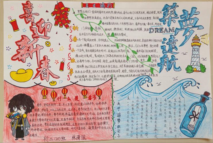 "喜迎新春,筑梦远航"———海桂学校初二(20)班手抄报