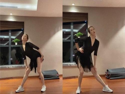 左小青在家跳舞放得开,穿黑色健美裤秀长腿,活力满满