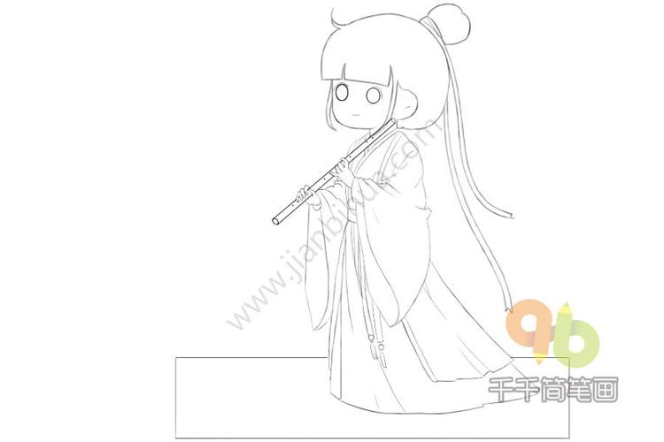 吹笛子的少女简笔画步骤图