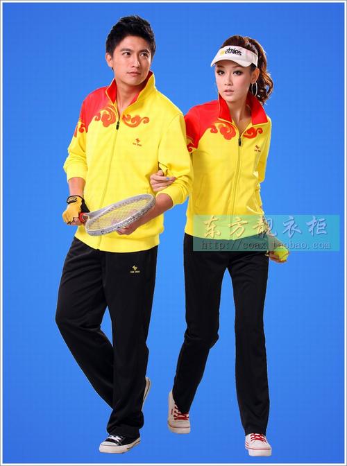 卡迪白色运动服套装春秋情侣款男女运动会服装红色祥云体操出场服