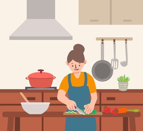 创意厨房做饭的女子矢量素材_矢量人物_懒人图库