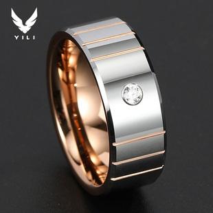 砖石指环抖音男生潮个性霸气韩版潮人单身戒男士钨金单身戒指男