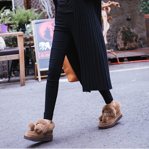 2017冬季新款韩版豆豆鞋女加绒保暖雪地靴女厚底懒人瓢鞋棉鞋