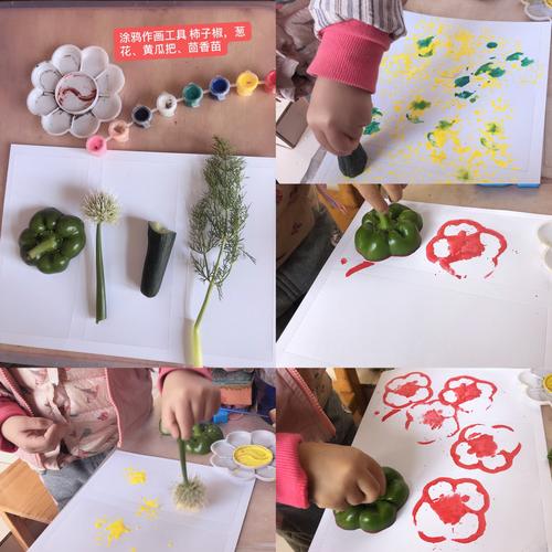 长一幼中奥小二班— —蔬菜拓印画 写美篇   用手捏住蔬菜,在颜料盘里