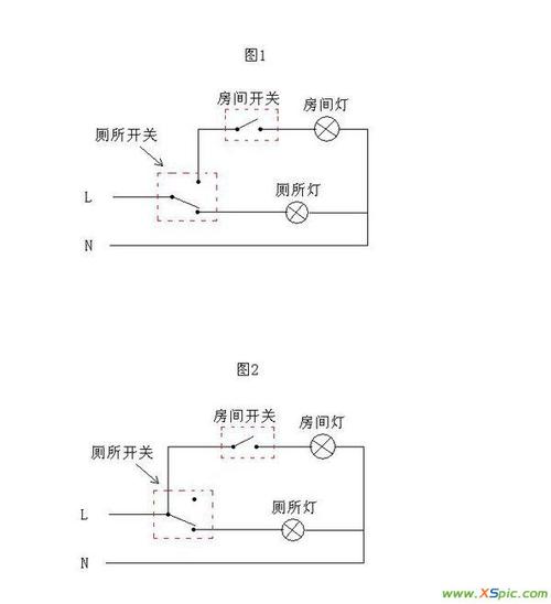 房间的灯就灭了 关掉厕所的灯 房间的灯就又亮了 请画出电路图