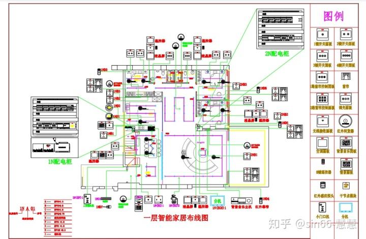 为别墅智能家居cad深化设计图一览以及部分截图: 一层智能家居布线图