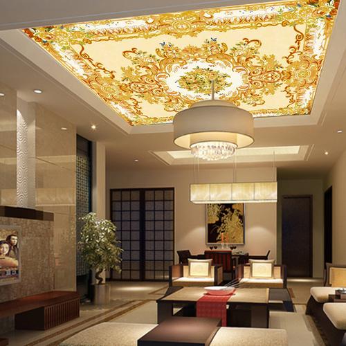 立体大型西方壁画墙纸顶面天花板金色壁纸吊顶欧式花纹壁画 3d 臻心