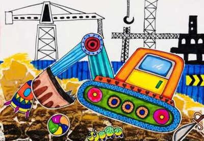 钩机儿童画