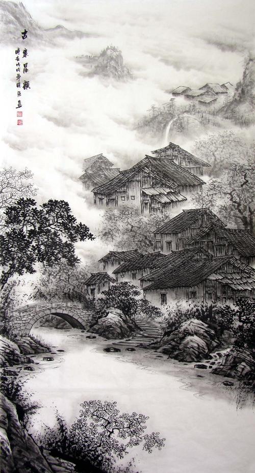 玄关客厅办公室现代中式装饰画 六尺纯手绘竖幅水墨山水风景国画