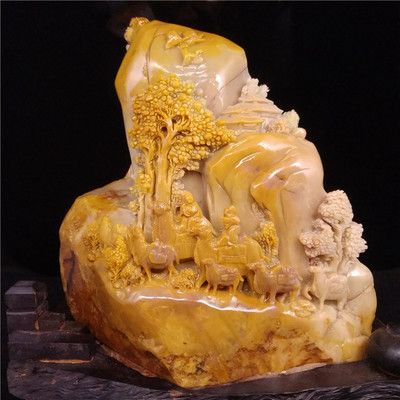 天然寿山石 老挝石摆件手工雕刻精品 山水人物 礼品收藏 原石居家
