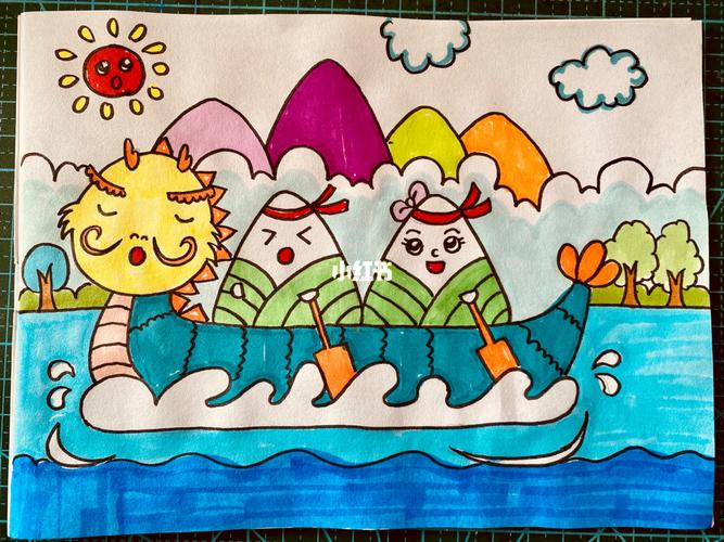 划龙舟儿童画_儿童画_端午节去哪玩_文化_绘画