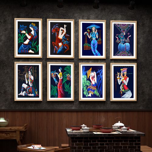 少数民族装饰画人物风情火锅店云南傣族饭店挂画餐厅酒店墙壁画