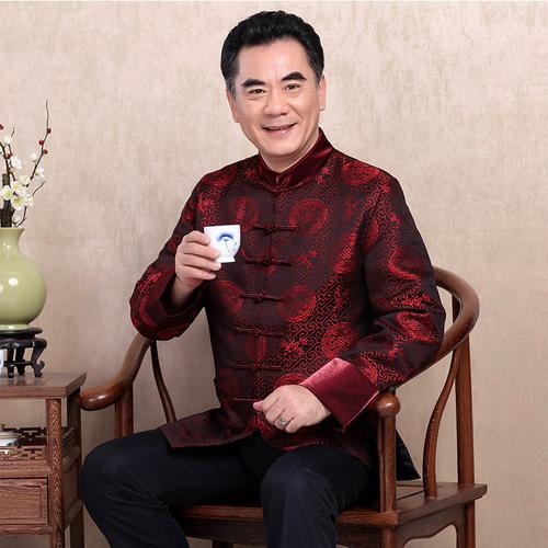 中老年人男士唐装春秋长袖中式中年古装汉服爸爸爷爷上衣大码外套