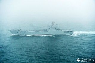 图为"五台山"号坦克登陆舰接受检阅.人民网记者  雷声摄