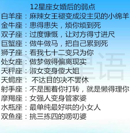 12星座女最想被亲吻的地方12星座女婚后的弱点