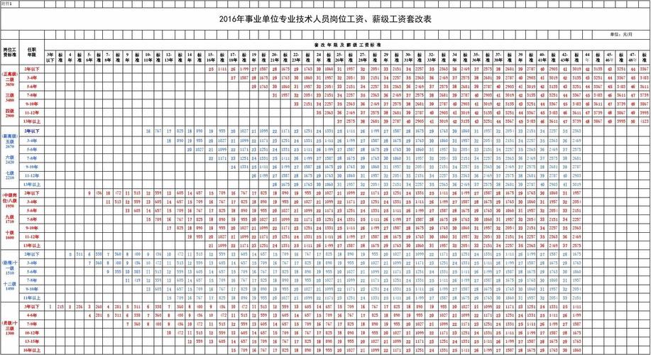事业单位专业技术人员薪级工资套改表