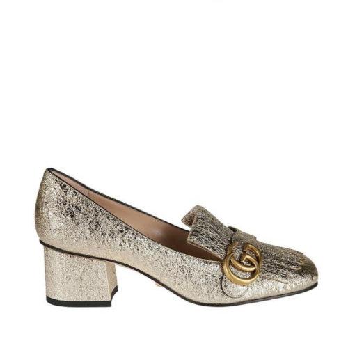 gucci女鞋图片和价格,酷奇女鞋官网正品 gucci/古驰 女鞋 女士跟鞋 中跟鞋 香槟金粗跟单鞋 408208dkt00 bd