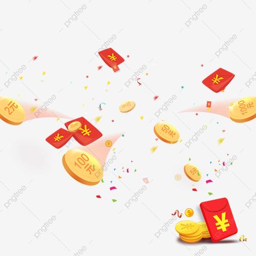 黄金硬币浮动红色信封黄金, 红包, 新年钱, 钱 png和psd图片素材