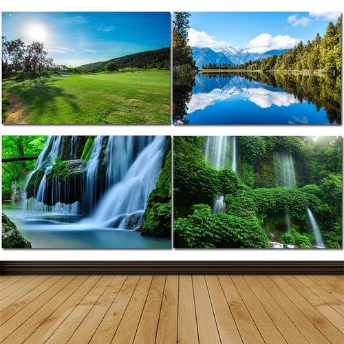 山水风景瀑布大自然风光图现代简约树林海报画客厅办公室装饰壁画