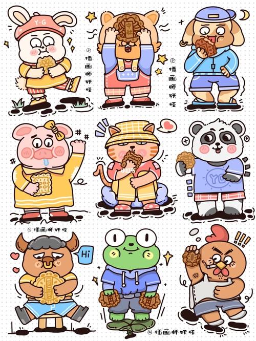 中秋72动物拟人‖简笔画‖附步骤图和教程图_兔子_教程_简笔画_插画