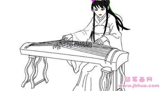 古代女子弹古筝简笔画图片