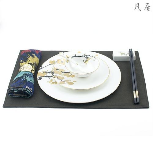 中式样板房会所酒店会所饭店陶瓷餐具套装 骨碟碗勺豪华黄金梅花-淘宝