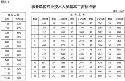 调整后的岗位工资标准,专业技术人员每月1510元至6010元,管理人员