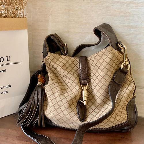 gucci 古驰编织竹节流苏女士手提包