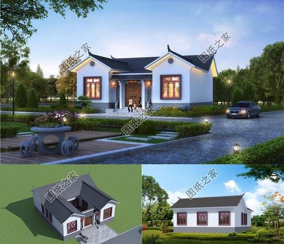 别墅图一介绍:新农村中式一层三合院别墅设计图