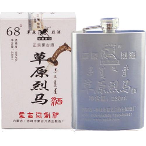 闷倒驴类纯粮食白酒 草原烈马68度230ml不锈钢壶 高度白酒清香型