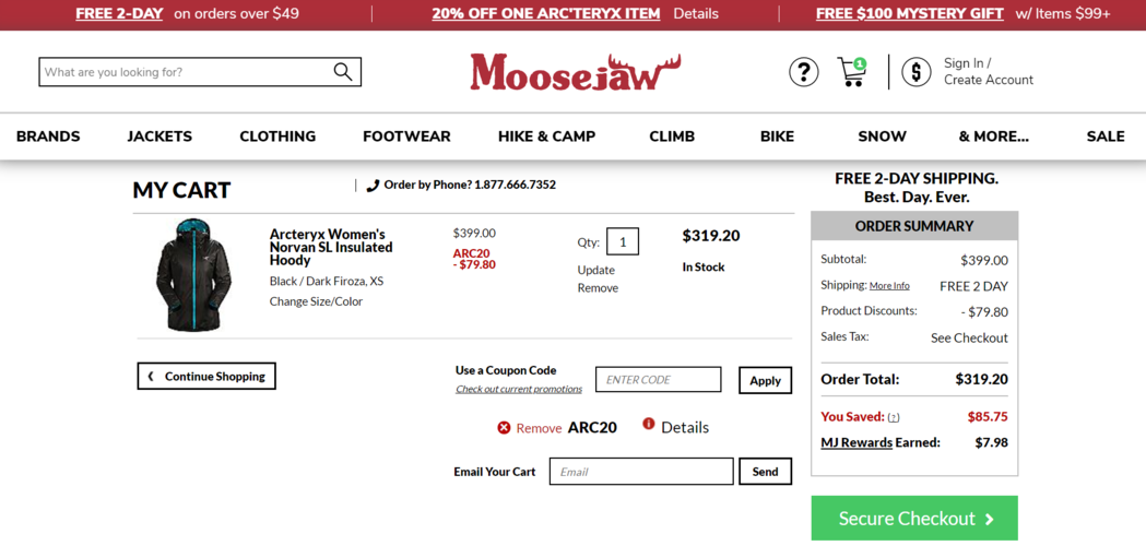 海淘活动moosejaw官网全场arcteryx始祖鸟级户外运动品牌