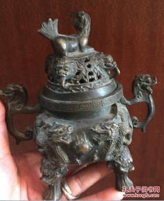 收来的老 铜炉 铜熏 香炉 大明宣德 双龙 戏 珠 铜熏 炉