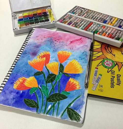 油画棒和水彩结合绘装饰画