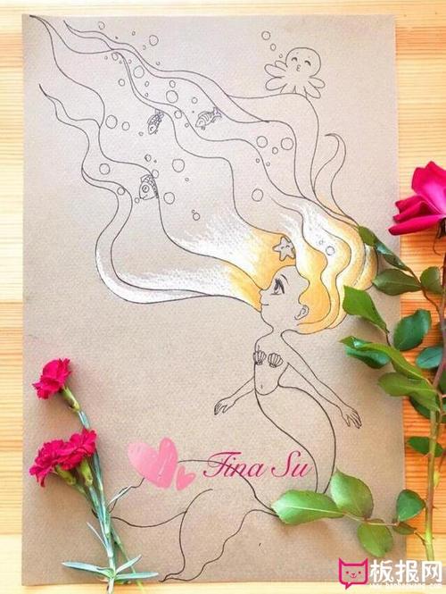 简单好看的彩铅画教程,可爱的小美人鱼