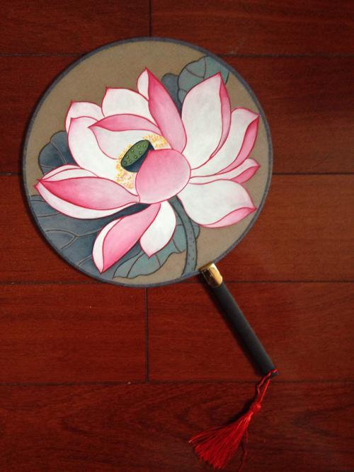扇面画图片简单的荷花