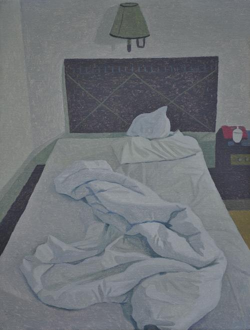 15宾馆的床40x30cm2010布面油画