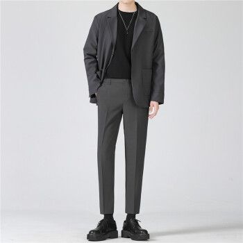 白灰楼 西服套装男春秋季新款港风帅气宽松西装三件套