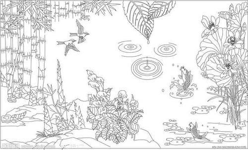 荷花荷叶池塘简笔画