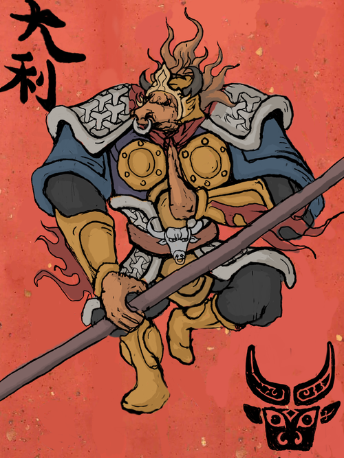 2021牛年门神|插画|创作习作|rongerx - 原创作品