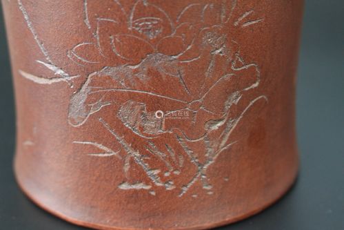 民国铁画轩制紫砂笔筒