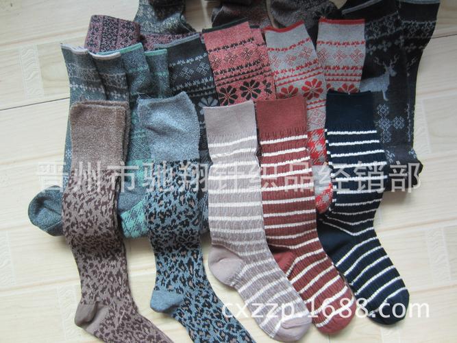 库存复古粗线袜子棉女式中筒袜森林系麻线袜子靴袜库存批发
