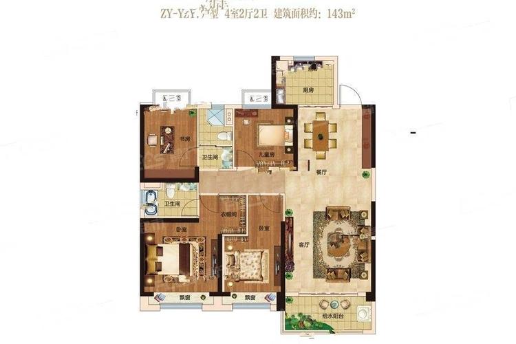 碧桂园峯景户型图-143m2-4室2厅2卫