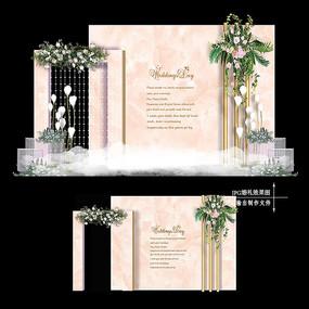 香槟粉色婚礼效果图设计大理石婚庆迎宾区